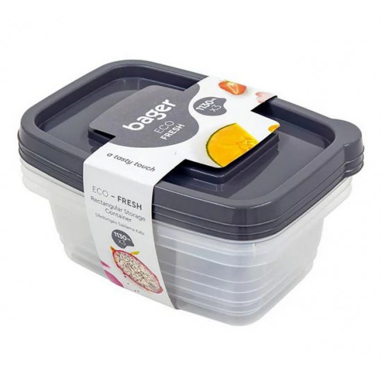 BAGER tároló doboz téglalap szürke 3x1130 ml (BG-658) Eng.